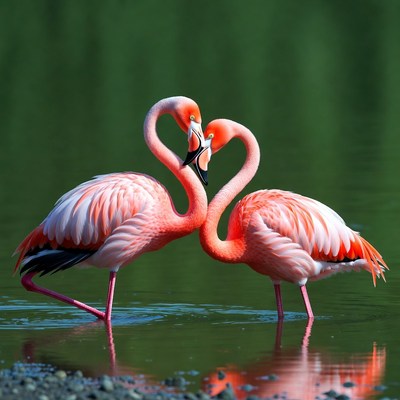Two flamingos forming heart shape