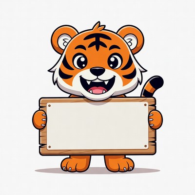 Cartoon tiger holding blank sign