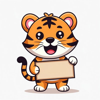 Cute tiger holding blank sign