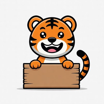 Cute tiger holding blank sign