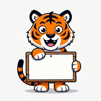Cartoon tiger holding blank sign