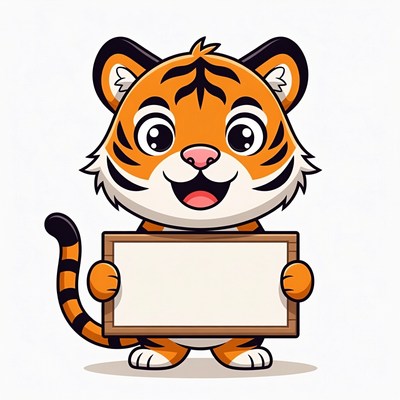 Cartoon tiger holding blank sign
