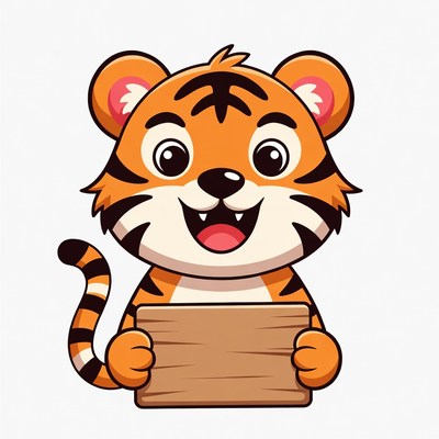 Cartoon tiger holding blank sign