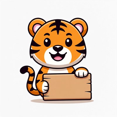 Cute cartoon tiger holding sign
