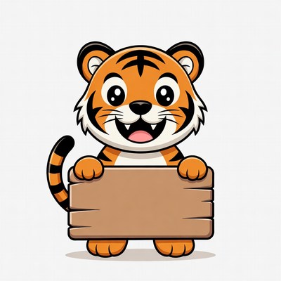 Cartoon tiger holding blank sign