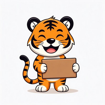 Cute tiger holding blank sign