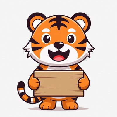 Cartoon tiger holding blank sign