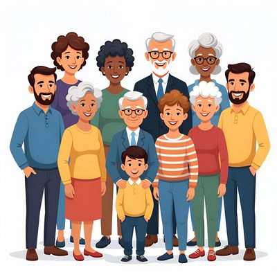 Happy Multigenerational Family Illustration