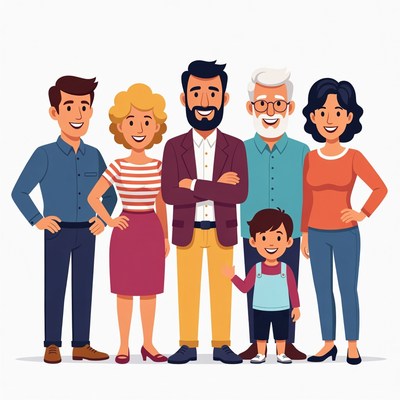 Happy Family Illustration Standing Together
