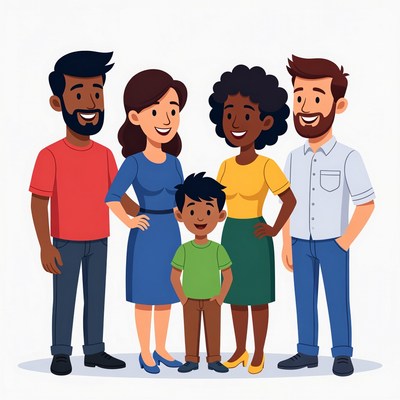 Diverse family standing together illustration