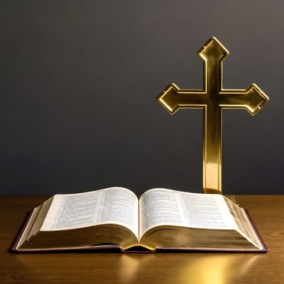 Open Bible with Golden Cross