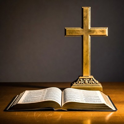 Open Bible and Golden Cross