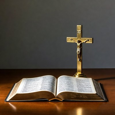 Open Bible with Golden Crucifix