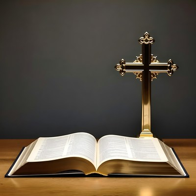 Open Bible with Golden Cross