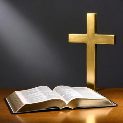 Open Bible and Golden Cross
