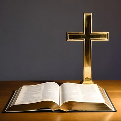 Open Bible with Golden Cross