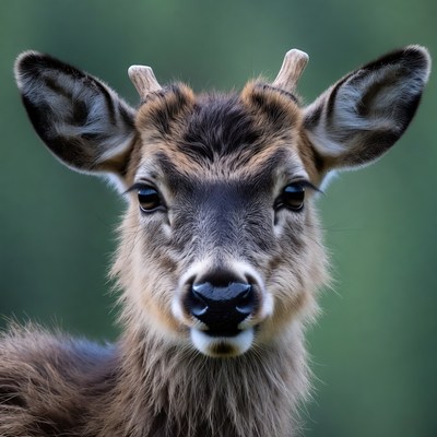Young deer with antlers close-up