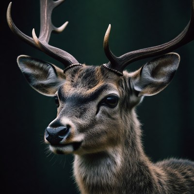 Deer with large antlers in forest