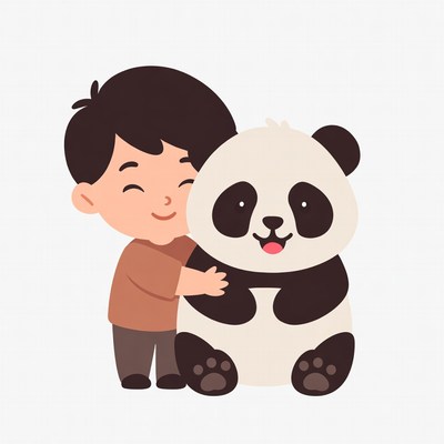 Boy hugging cute panda illustration