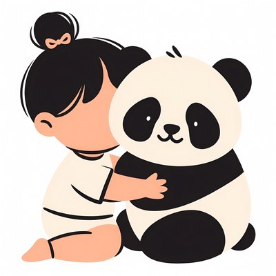 Girl hugging cute panda illustration