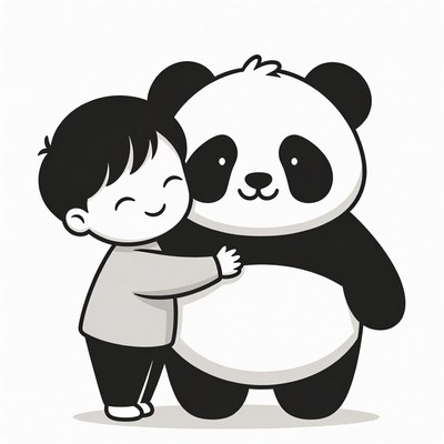 Boy hugging cute panda illustration