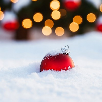 Red Christmas Ornament in Snow