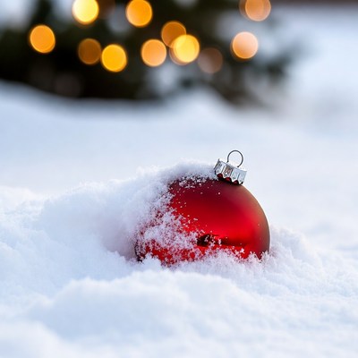 Red Christmas ornament in snow