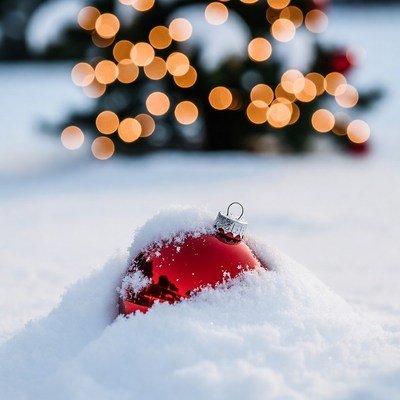 Red Christmas ornament in snow