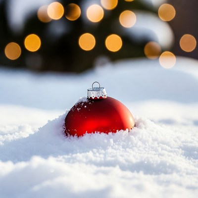 Red Christmas Ornament in Snow