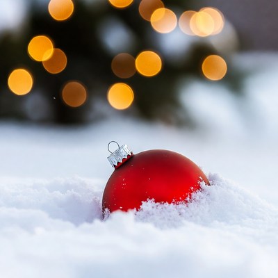 Red Christmas ornament in snow