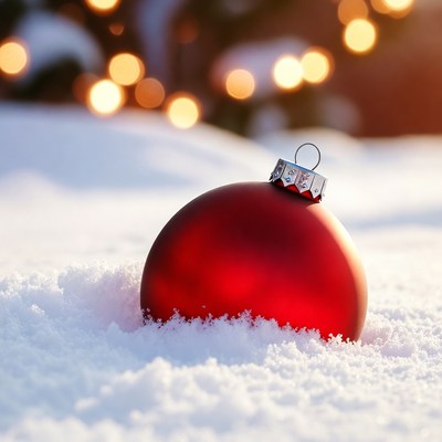 Red Christmas ornament in snow