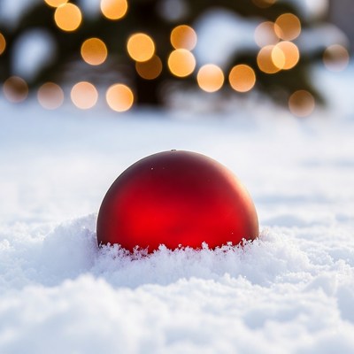 Red Christmas Ornament in Snow