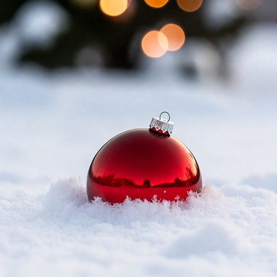Red Christmas ornament in snow