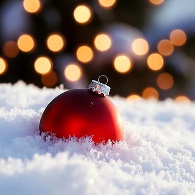 Red Christmas ornament in snow
