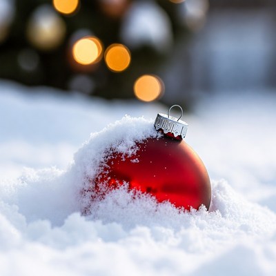 Red Christmas ornament in snow