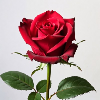 Red Rose with Green Leaves