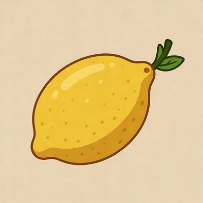 Cartoon yellow lemon with leaf