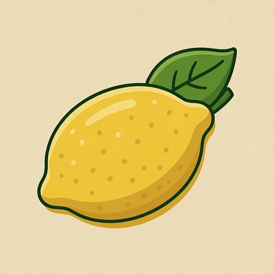Lemon with green leaf