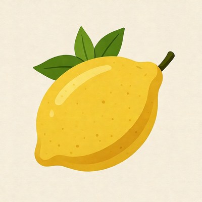 Yellow lemon with green leaves