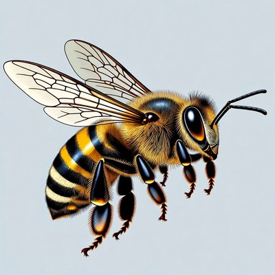 Detailed illustration of flying honey bee