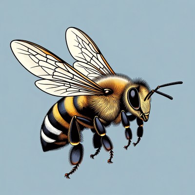 Detailed illustration of flying honey bee