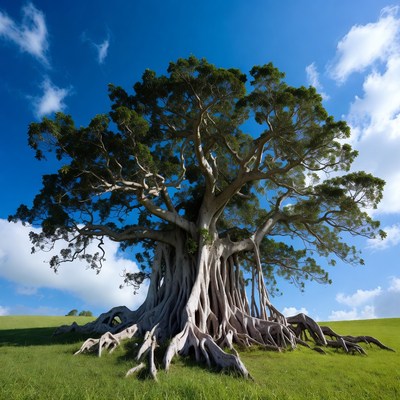 Massive Banyan Tree in Green Field