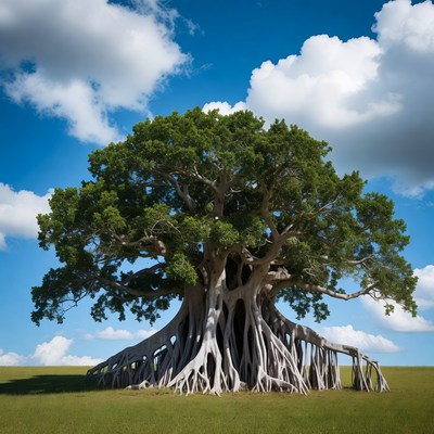 Massive Banyan Tree in Grass Field