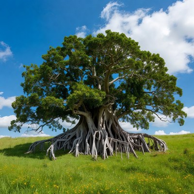 Massive Banyan Tree in Green Field