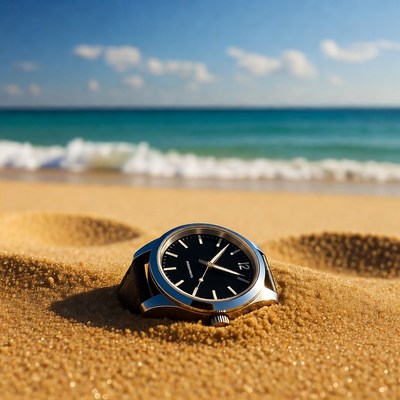 Silver Watch on Beach Sand
