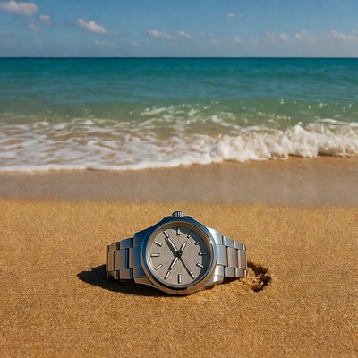 Silver Watch on Beach Sand