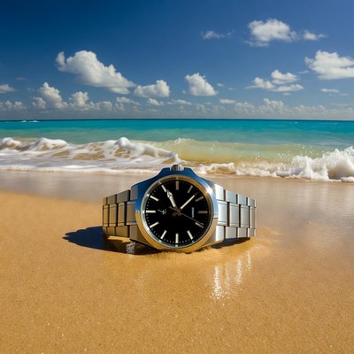 Silver Watch on Tropical Beach Sand