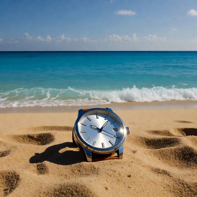 Silver Watch on Beach Sand