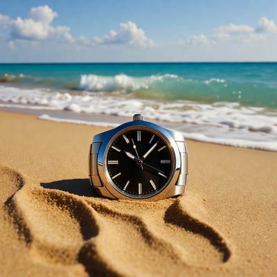 Luxury Watch on Beach Sand