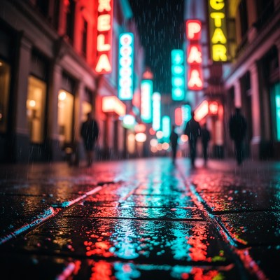 Rainy Neon Street at Night